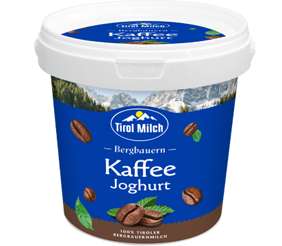 Das Bild zeigt den 1kg Tirol Milch Kaffee Joghurt Kübel